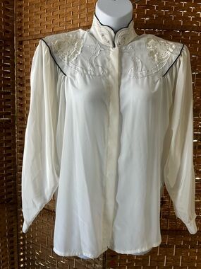 Vintage Suzelle Western Blouse Ivory Embroidered Yoke Prairie Top 10